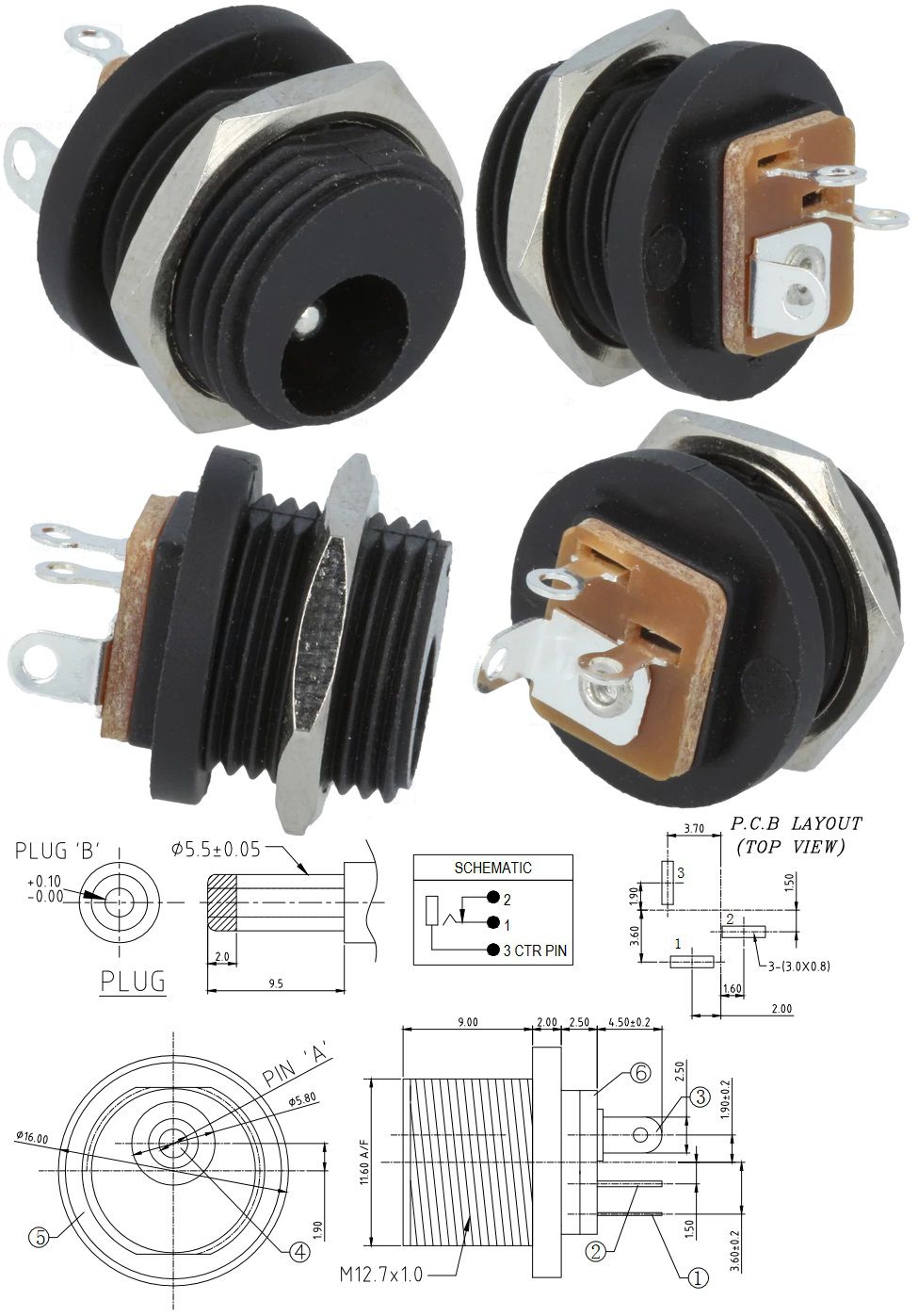 Jack 5.5x2.1mm Hembra de panel presion